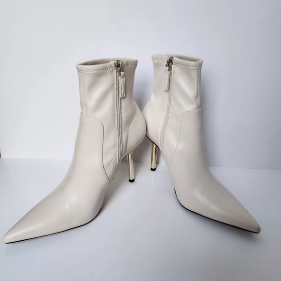 ZARA BOOTIES CREAM OFF WHITE GOLD HEEL ZIP 3.5" HEEL 38 7.5 NEW - Picture 6 of 11
